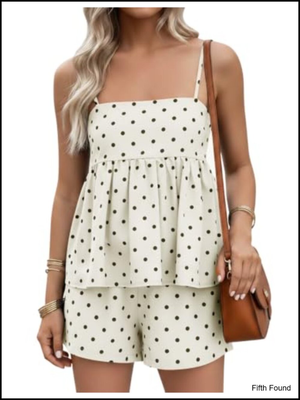 Polka Dot 2 Piece Short Set Sleeveless Square Neck Adjustable Straps
